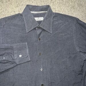 Canali Button-Up Dress Shirt Mens Size L Black Stripe Long Sleeve Cotton Italy